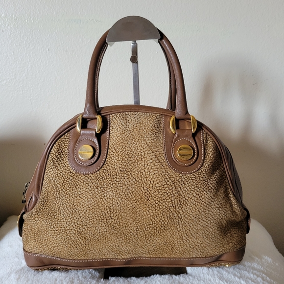BORBONESE Quail Pattern Suede Leather Bag - Picture 3 of 11